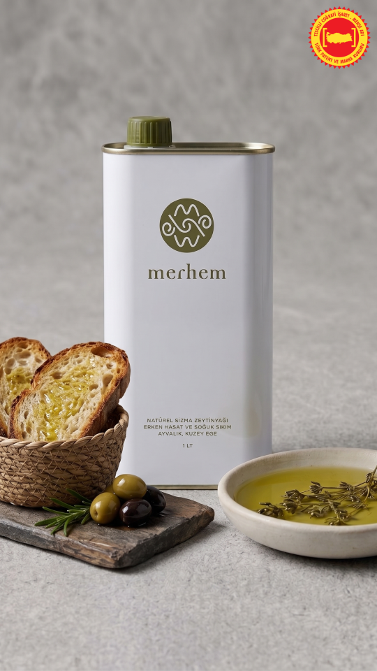 Merhem - Coğrafi İşaretli Ayvalık Zeytinyağı 1 Lt Teneke Erken Hasat Soğuk Sıkım